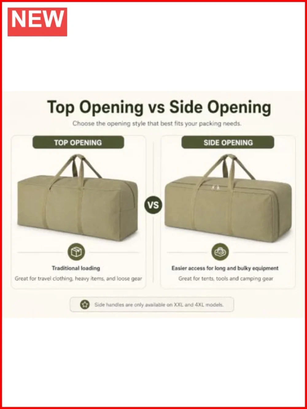 Extra Large Canvas Travel Duffle Bag Heavy Duty Sports Duffel 100L Side Opening